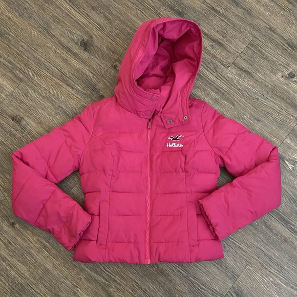 Hollister Jackets & Blazers - Hollister Hooded Pink Embroidered Sherpa Lined Puffer Coat Jacket Size XS